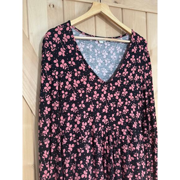 Boden | Hattie Clover Print Long Sleeve Black Pink Jersey Dress | Size 12 - Picture 2 of 13